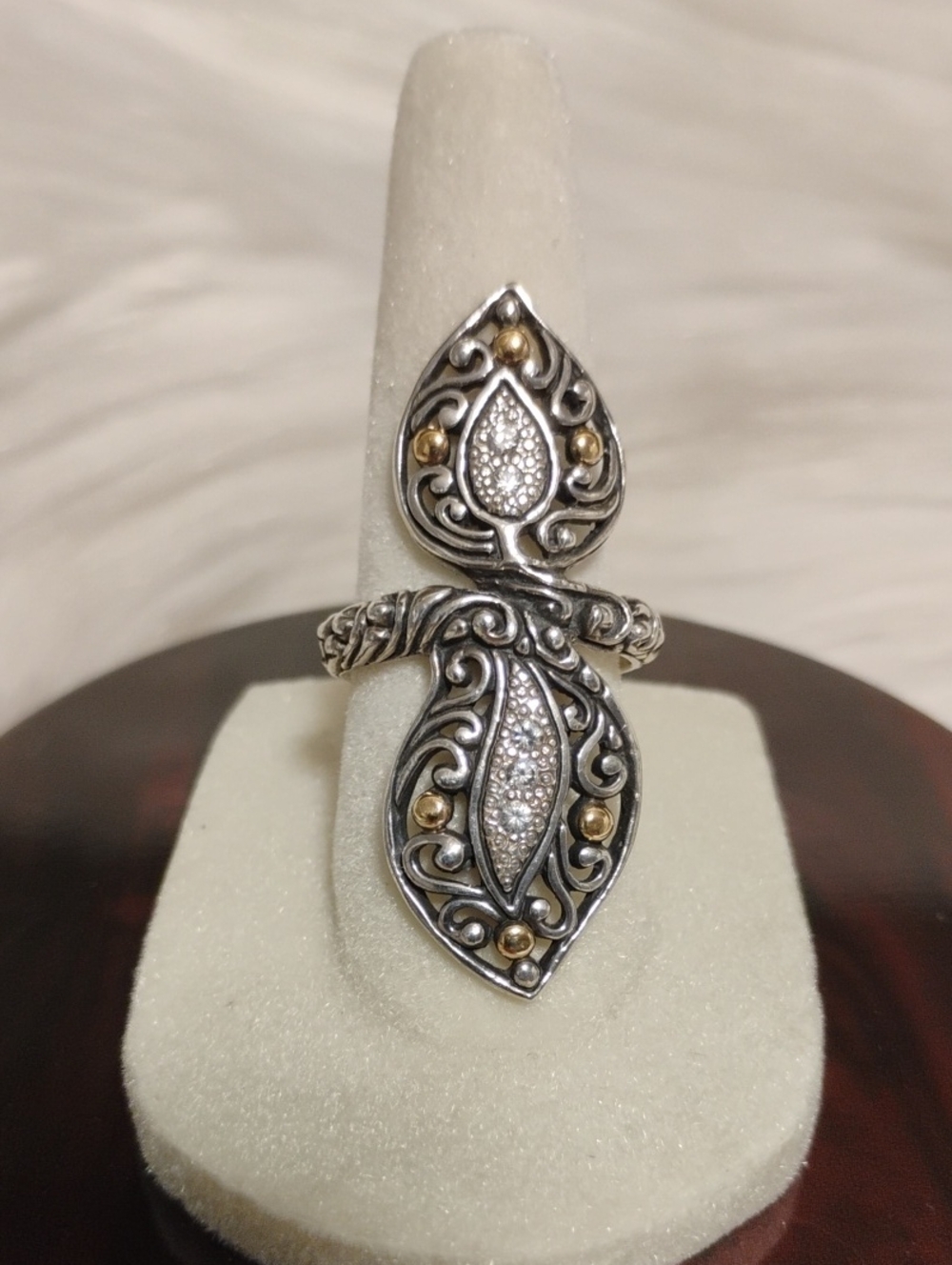 David Schorr 18k & 925 Bypass Ring & Stones 6 1/2